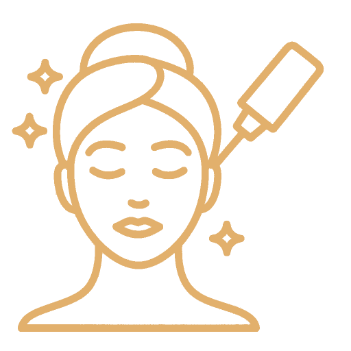 Icône Injections – Clinique Skinela Icône dorée représentant un visage stylisé pour les soins d’injections esthétiques
